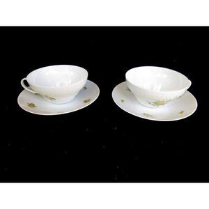 Rosenthal Harmony Romance Set of 2 Cups/Saucers White Yellow Roses Embossed Oval